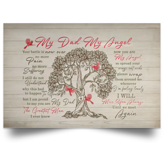 Poster Inspiration My Dad My Angel Your Battle is Now Over No More Pain No More Suffering – to My Dad in HeavenGift Family Unisex Awesome On Birthday, Decor Home Durable POSLA Satin Landscape Poster