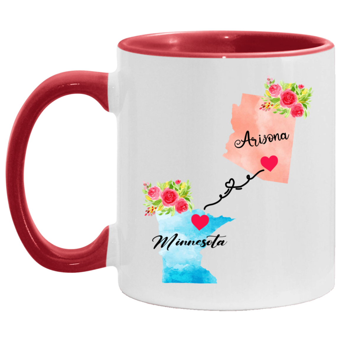States Accent Mugs Arizona Minnesota Gifts - Long Distance State Coffee Mug - State To State - Away From Hometown Family - Moving Away Mug Gifts on Christmas, Birthday AM11OZ Accent Mug