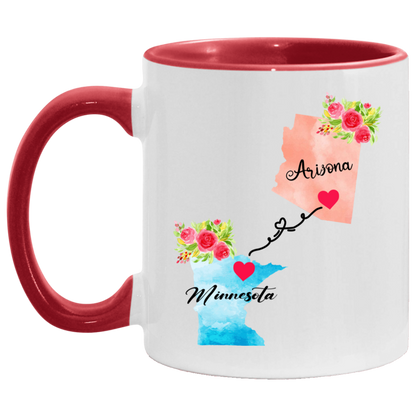 States Accent Mugs Arizona Minnesota Gifts - Long Distance State Coffee Mug - State To State - Away From Hometown Family - Moving Away Mug Gifts on Christmas, Birthday AM11OZ Accent Mug