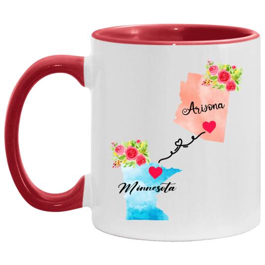 States Accent Mugs Arizona Minnesota Gifts - Long Distance State Coffee Mug - State To State - Away From Hometown Family - Moving Away Mug Gifts on Christmas, Birthday AM11OZ Accent Mug