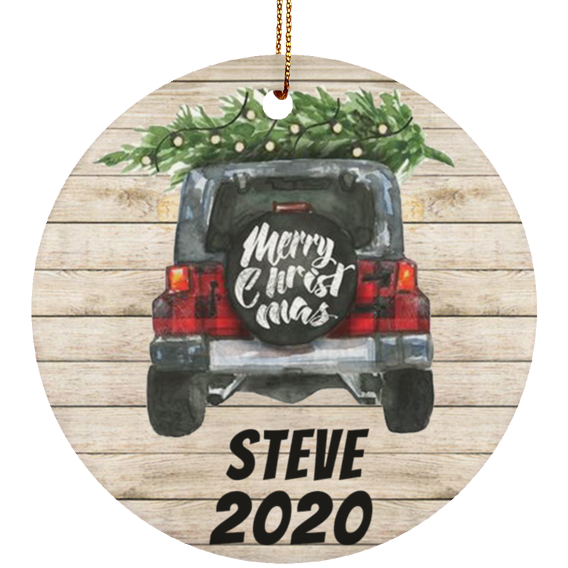 Holiday Vehicle Personalized Ornament - SUV - Holiday - Christmas Ornament - Car with Tree - Ceramic Ornament - Holiday Keepsake - Off Road SUBORNC Ceramic Circle Ornament