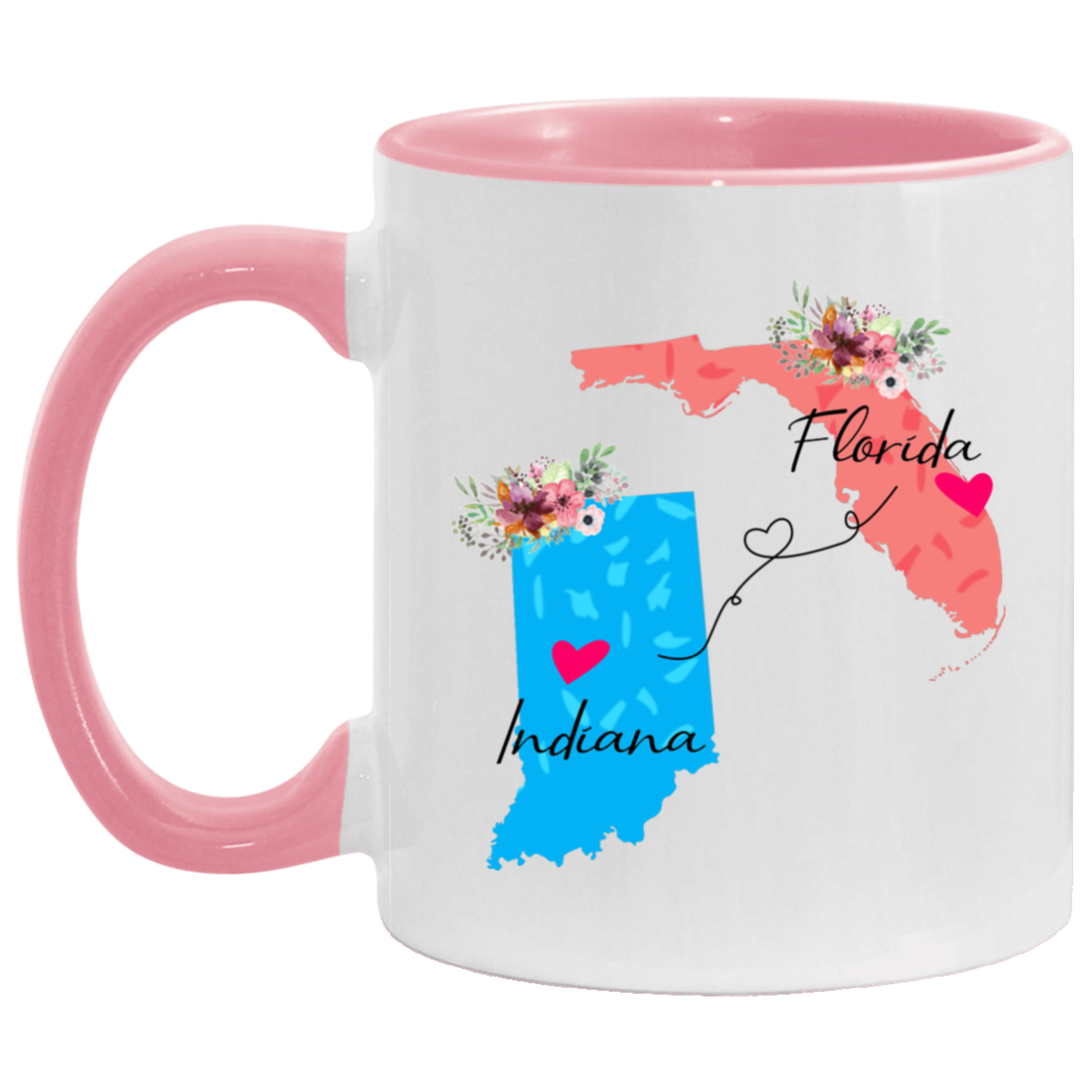 States Accent Mugs Florida Indiana Gifts - Long Distance State Two Tone Coffee Mug - State To State - Away From Home Family - Moving Away Mug Gifts on Christmas, Birthday AM11OZ Accent Mug