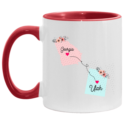 States Accent Mugs Georgia Utah Gifts - Long Distance State Two Tone Coffee Mug - State To State - Away From Home Family - Moving Away Mug Gifts on Christmas, Birthday AM11OZ 11 oz. Accent Mug