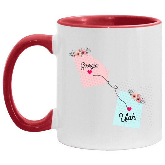 States Accent Mugs Georgia Utah Gifts - Long Distance State Two Tone Coffee Mug - State To State - Away From Home Family - Moving Away Mug Gifts on Christmas, Birthday AM11OZ 11 oz. Accent Mug