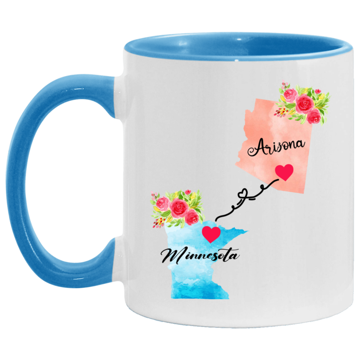 States Accent Mugs Arizona Minnesota Gifts - Long Distance State Coffee Mug - State To State - Away From Hometown Family - Moving Away Mug Gifts on Christmas, Birthday AM11OZ Accent Mug