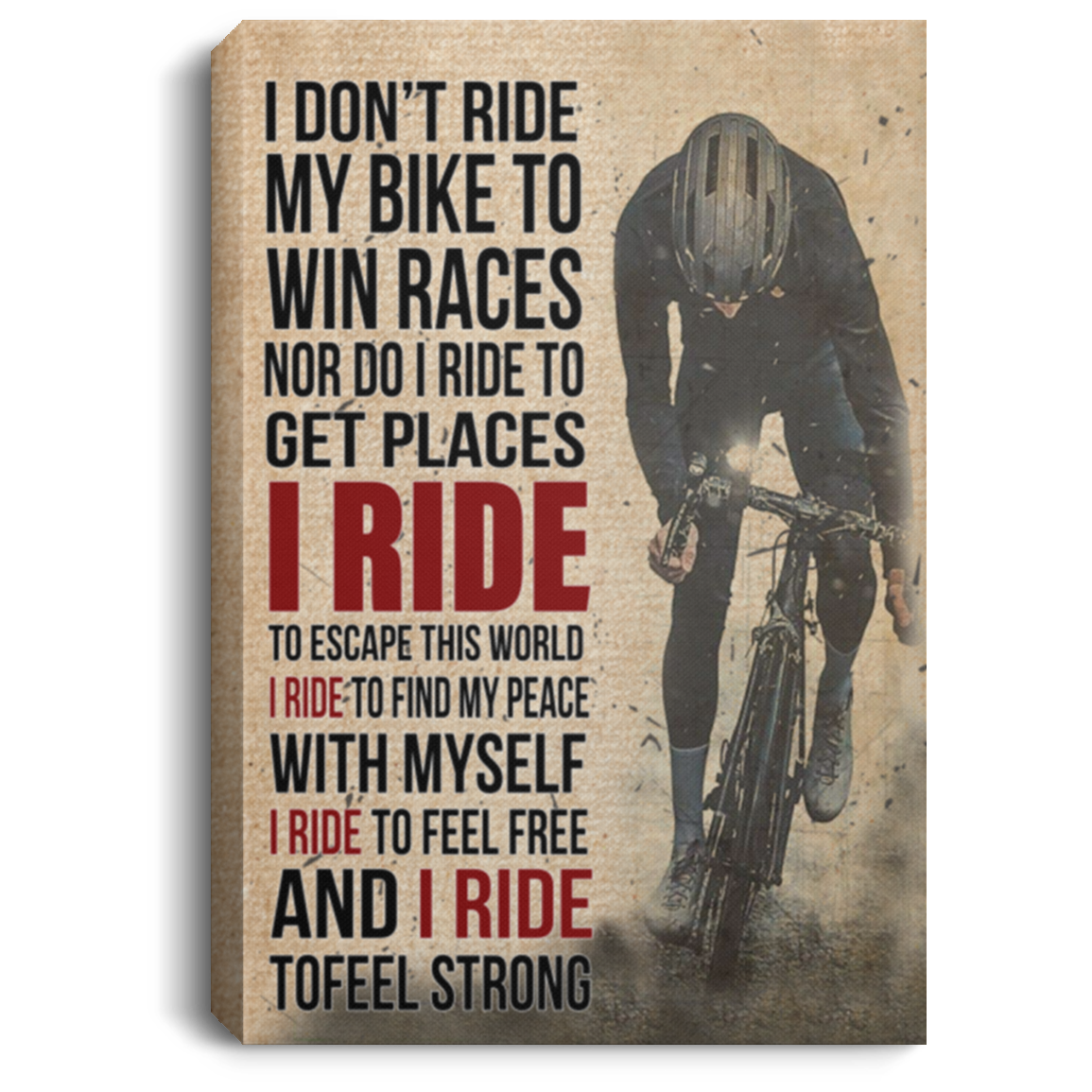 Painting Canvas I Don't Ride My Bike to Win Races Nor Do I Ride to Get Places I Ride Canvas with Frame Size 12x18 Gift for Women, Awesome Christmas, Birthday Gift Decor Livingroom Print CANPO75 Portrait Canvas .75in Frame