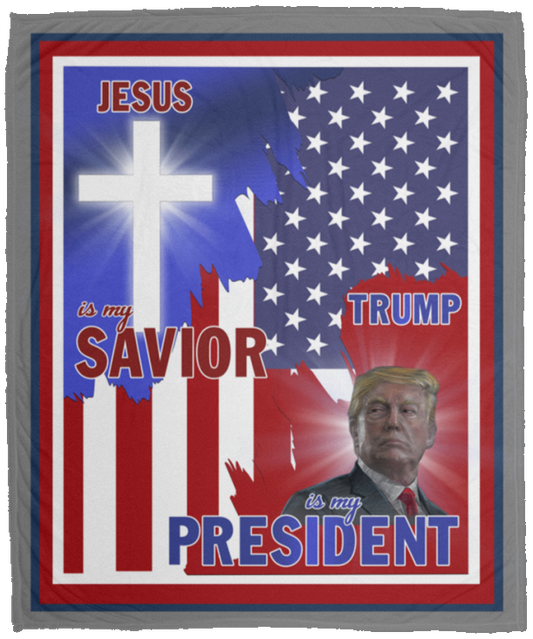 Premium Blankets Jesus Is My Savior Trump Is My President Christian Cross American Flag Fleece Blanket – Premium Sherpa Blanket Gift Family Awesome On Christmas Cozy Plush Fleece Blanket 50x60 White VPM Cozy Plush Fleece Blanket - 50x60