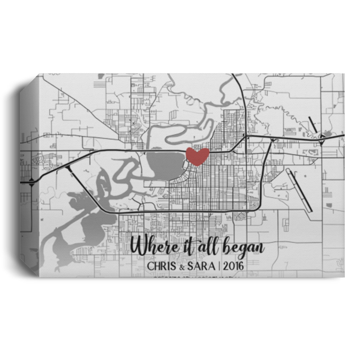 Valentine Decor Valentine's Day Gift Map, Where it All Began, Custom Map Gift Valentine's Day Gift for him, Valentines Day Gift for Husband, Girlfriend Gift On Birthday, Decor Durable (1) CANLA15 Deluxe Landscape Canvas 1.5in Frame 111-4715207-8757864