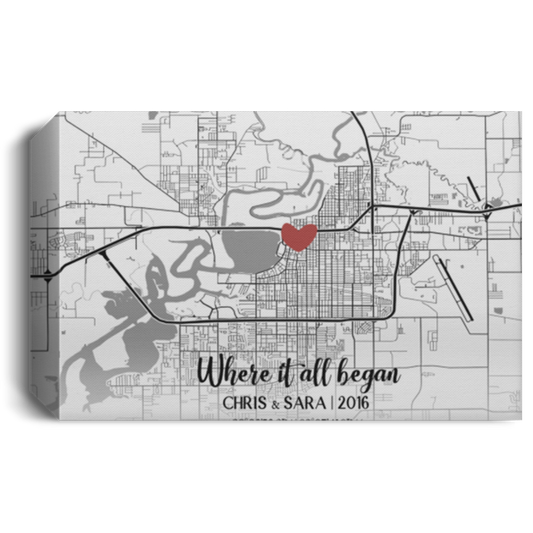 Valentine Decor Valentine's Day Gift Map, Where it All Began, Custom Map Gift Valentine's Day Gift for him, Valentines Day Gift for Husband, Girlfriend Gift On Birthday, Decor Durable (1) CANLA15 Deluxe Landscape Canvas 1.5in Frame 111-4715207-8757864