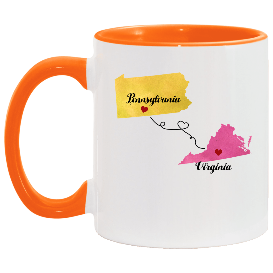 States Accent Mugs Pennsylvania Virginia Gifts - Long Distance State Two Tone Coffee Mug - State To State - Away From Hometown Family - Moving Away Mug Gifts on Christmas, Birthday AM11OZ Accent Mug