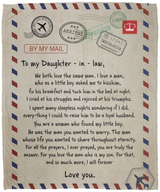 Birthday Gifts Personalized Air Mail Letter to My Daughter in Law- Fleece Blankets Best Cozy Plush Fleece Blanket Size 50x60 inch Gift Ideas for Loved Ones