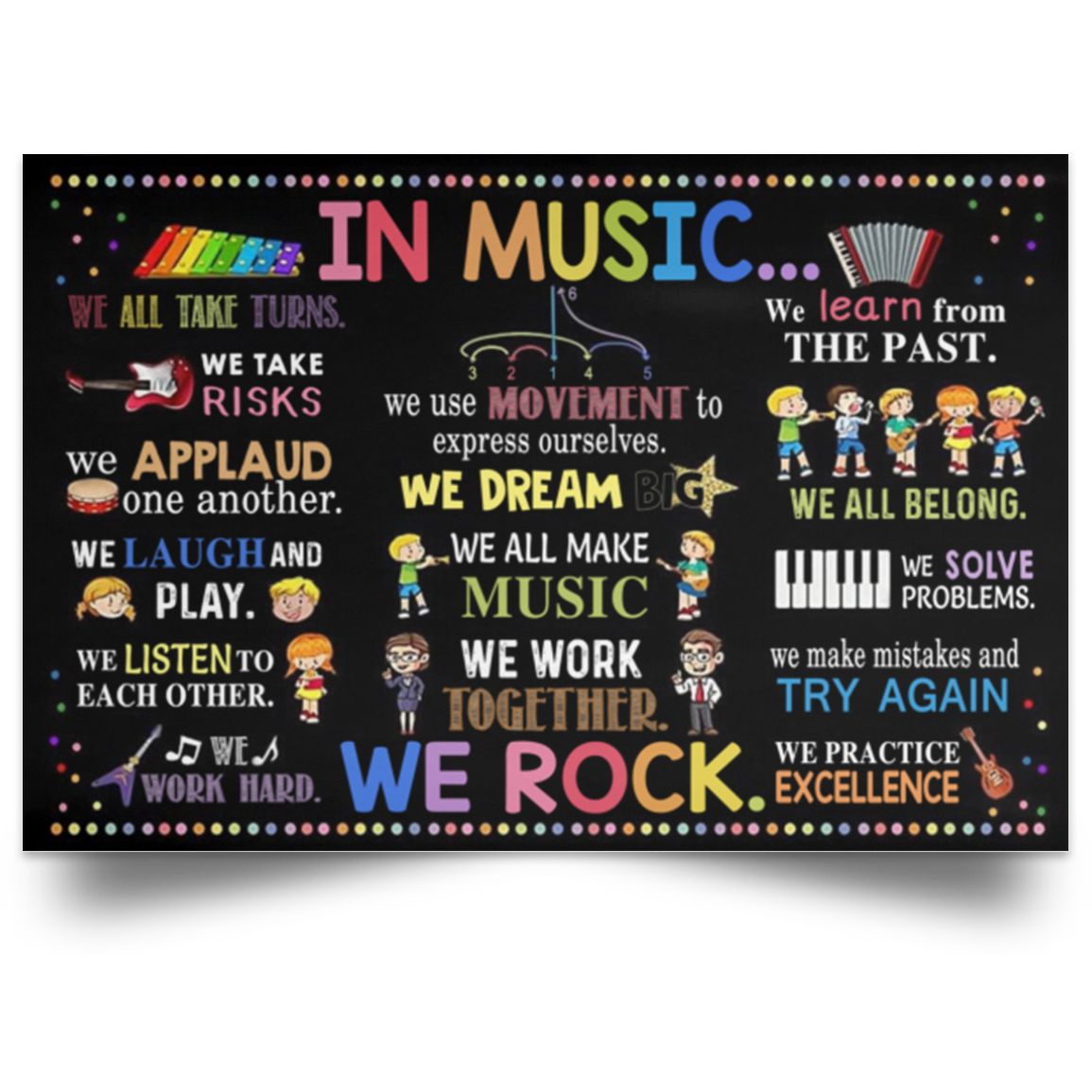 in music POSLA Satin Landscape Poster 	 Debra Benn Teacher In Music We Rock Poster, Afcultures Poster Unframed Décor 24x36in, School Decorations For Teachers For Classroom, Posters For Scho FIxxxxxxxxx