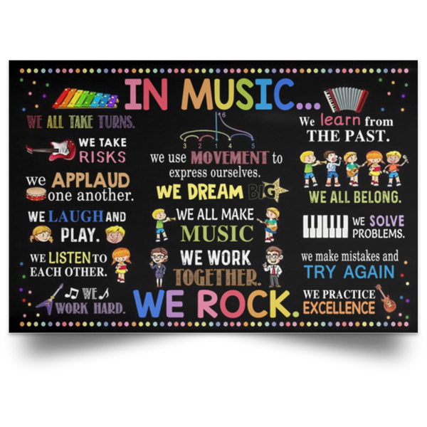 in music POSLA Satin Landscape Poster 	 Debra Benn Teacher In Music We Rock Poster, Afcultures Poster Unframed Décor 24x36in, School Decorations For Teachers For Classroom, Posters For Scho FIxxxxxxxxx