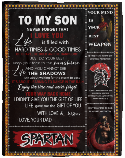 Spartan Blanket - Dad to Son - to My Son Never Forever That i Love You - Fleece Blanket Soft Comfortable Blanket for Sofa Chair Bed Office Travelling Camping.