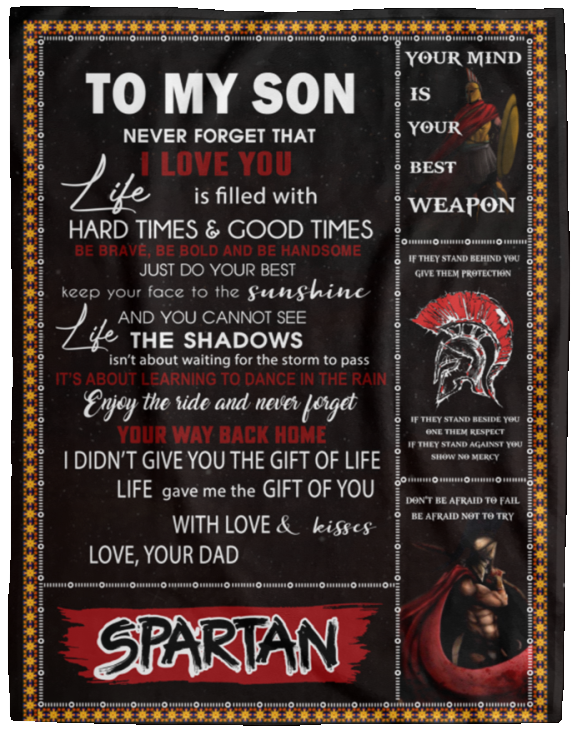 Spartan Blanket - Dad to Son - to My Son Never Forever That i Love You - Fleece Blanket Soft Comfortable Blanket for Sofa Chair Bed Office Travelling Camping.