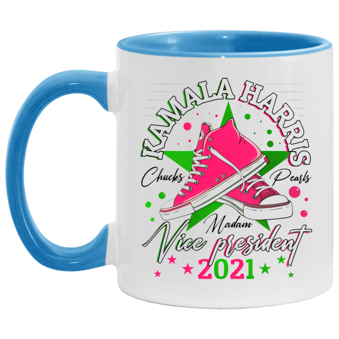 Porcelain Cup Kamala Harris Madame Vice President Chucks and Pearls Aka Sorority 1908 Accent Mug 2 Side, 11 oz White - Light Green Accent Mug Gift Family Unisex Awesome On Birthday, Christmas Gift Cap AM11OZ 11 oz. Accent Mug