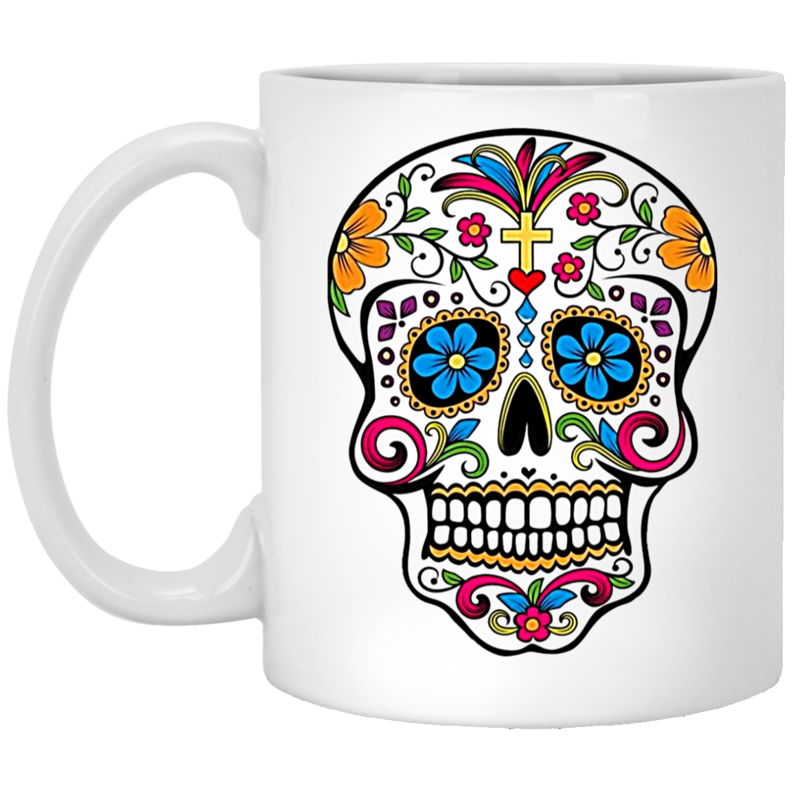 Amazing Day-of-The-Dead Day of The Dead Coffee Mug Dia De Los Muertos Mug Decor Colorful Sugar Skull Mug Mexican Folk Art Ceramic Cup Gift Gifts X-mas, Brithday White Mug 11oz XP8434 11 oz. White Mug