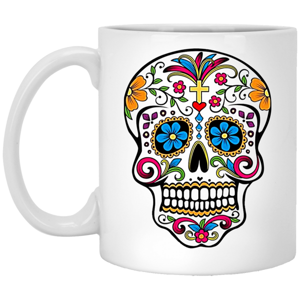 Amazing Day-of-The-Dead Day of The Dead Coffee Mug Dia De Los Muertos Mug Decor Colorful Sugar Skull Mug Mexican Folk Art Ceramic Cup Gift Gifts X-mas, Brithday White Mug 11oz XP8434 11 oz. White Mug