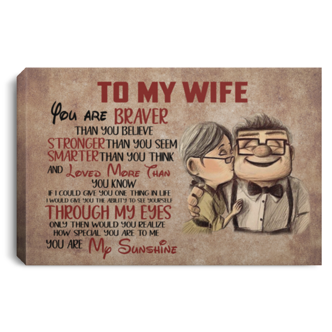 Meaningful Gifts Wall Art Framed UP Carl Ellie to My Wife You are My Sunshine Landscape Paper Poster Size 12x18 inch Gift for Men, Awesome Birthday, Decor Bedroom Print CANLA75 Landscape Canvas .75in Frame