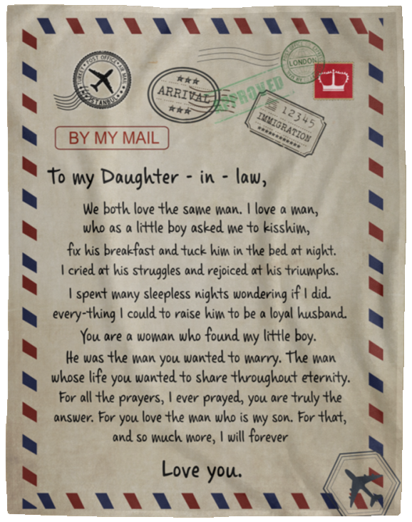 Birthday Gifts Blanket Personalized Air Mail Letter to My Daughter in Law- Fleece Blankets Best Cozy Plush Fleece Blanket Size 60x80 inch On Christmas, Birthday, Holiday VPL Cozy Plush Fleece Blanket - 60x80