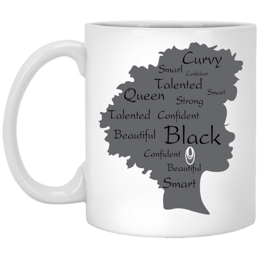 Strong Black Woman Afro Word Art Natural Hair Melanin White Coffee Mug