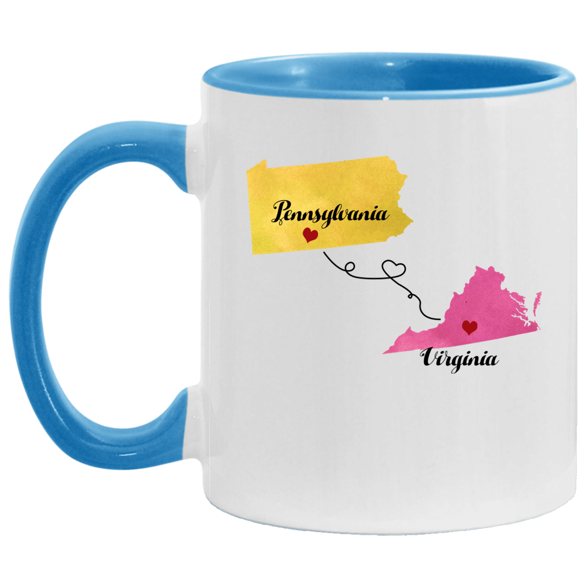 States Accent Mugs Pennsylvania Virginia Gifts - Long Distance State Two Tone Coffee Mug - State To State - Away From Hometown Family - Moving Away Mug Gifts on Christmas, Birthday AM11OZ Accent Mug