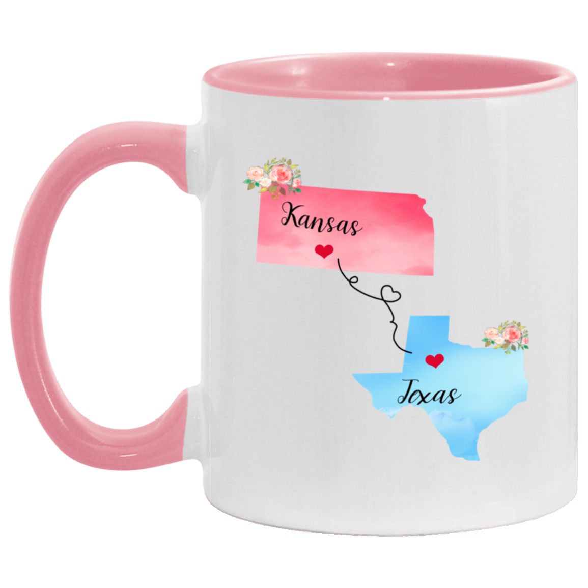 States Accent Mugs Kansas Texas Gifts - Long Distance State Two Tone Coffee Mug - State To State - Away From Home Family - Moving Away Mug Gifts on Christmas, Birthday AM11OZ 11 oz. Accent Mug