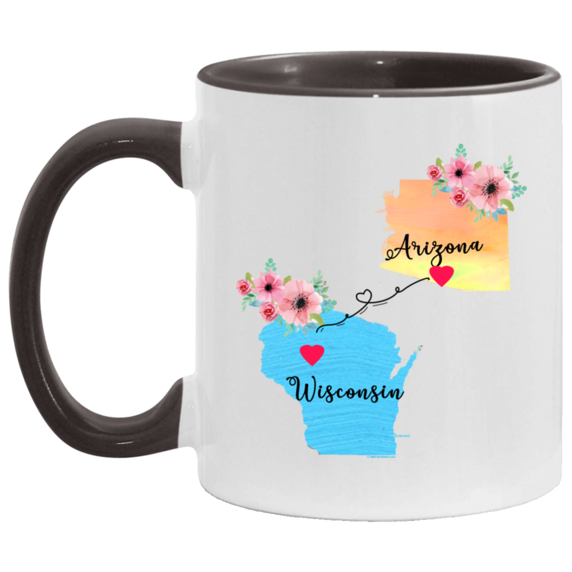 States Accent Mugs Arizona Wisconsin Gifts - Long Distance State Coffee Mug - State To State - Away From Hometown Family - Moving Away Mug Gifts on Christmas, Birthday AM11OZ Accent Mug