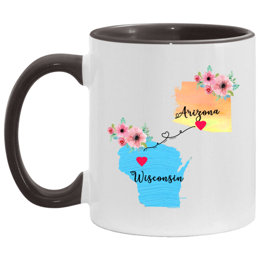 States Accent Mugs Arizona Wisconsin Gifts - Long Distance State Coffee Mug - State To State - Away From Hometown Family - Moving Away Mug Gifts on Christmas, Birthday AM11OZ Accent Mug