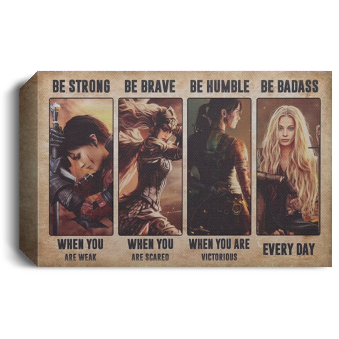 Amazing Framed Canvas Be Strong Be Brave Be Humble Be Badass Poster Print, Warrior Woman Canvas Art, Motivational Wall Art, Women Strong Canvas, Human's Rights Gift Family Unisex Awesome On Birthday, CANLA15 Deluxe Landscape Canvas 1.5in Frame