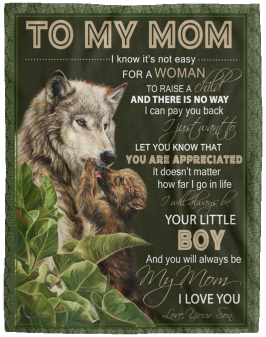 Gifts Blanket from Your Son to My Mom I Know It’s Not Easy for A Woman to Raise A Child Wolf Premium Gift Family Awesome On Birthday, Decor Home Sherpa Blanket 60x80 White VPL Cozy Plush Fleece Blanket - 60x80
