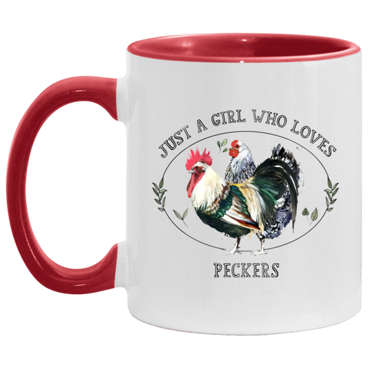 Porcelain Cup Just A Girl Who Loves Peckers Accent Mug – I Love Peckers Chicken Mug 2 Side, 11 oz White - Light Green Accent Mug Gift Family Unisex Awesome On Birthday, Christmas Gift Capacity and Per AM11OZ 11 oz. Accent Mug