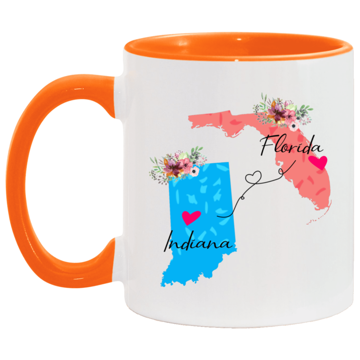 States Accent Mugs Florida Indiana Gifts - Long Distance State Two Tone Coffee Mug - State To State - Away From Home Family - Moving Away Mug Gifts on Christmas, Birthday AM11OZ Accent Mug