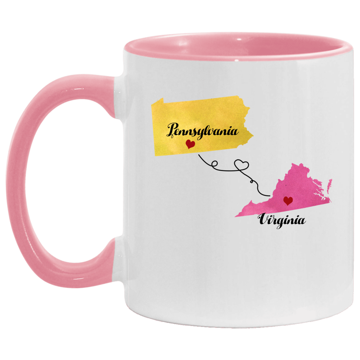 States Accent Mugs Pennsylvania Virginia Gifts - Long Distance State Two Tone Coffee Mug - State To State - Away From Hometown Family - Moving Away Mug Gifts on Christmas, Birthday AM11OZ Accent Mug