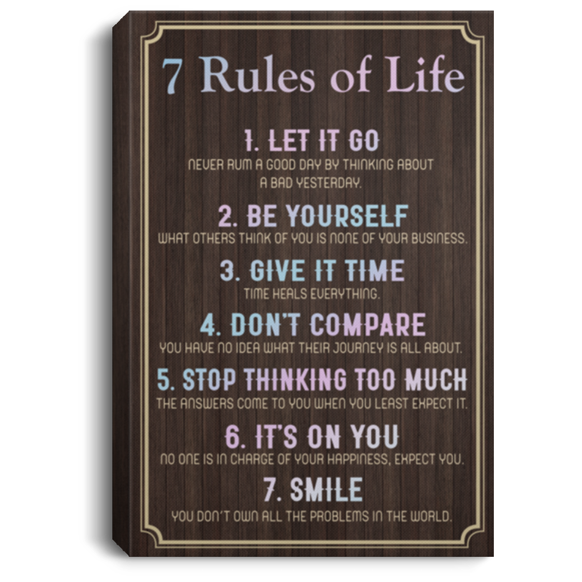 Framed Canvas Prints 7 Rules of Life Inspirational – Wall Art Gift Family Unisex Awesome On Birthday, Decor Home Durable 12x18 CANPO75 Portrait Canvas .75in Frame