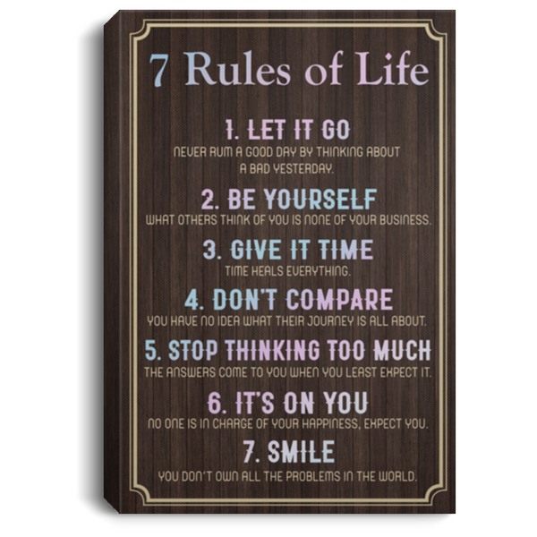 Framed Canvas Prints 7 Rules of Life Inspirational – Wall Art Gift Family Unisex Awesome On Birthday, Decor Home Durable 12x18 CANPO75 Portrait Canvas .75in Frame