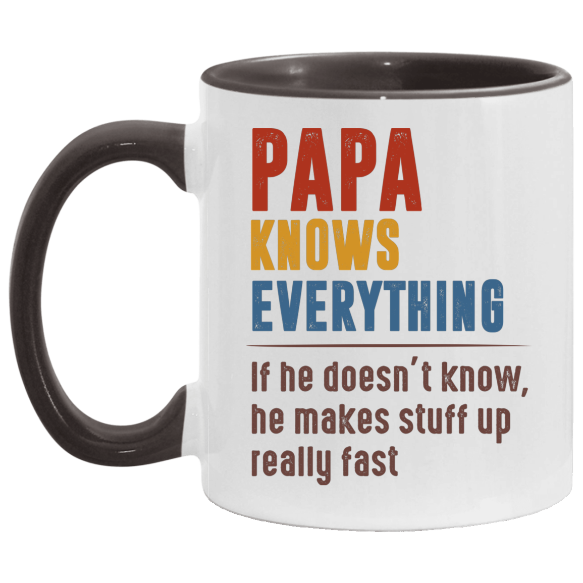 Cute Mug Papa Knows Everything If He Doesn’t Know He Makes Stuff Up Really Fast Accent Mug On Birthday Gift Valentine’s Day, Boyfriend, Girlfriend, Husband or Wife Capacity 2 Side White - Light Green AM11OZ 11 oz. Accent Mug
