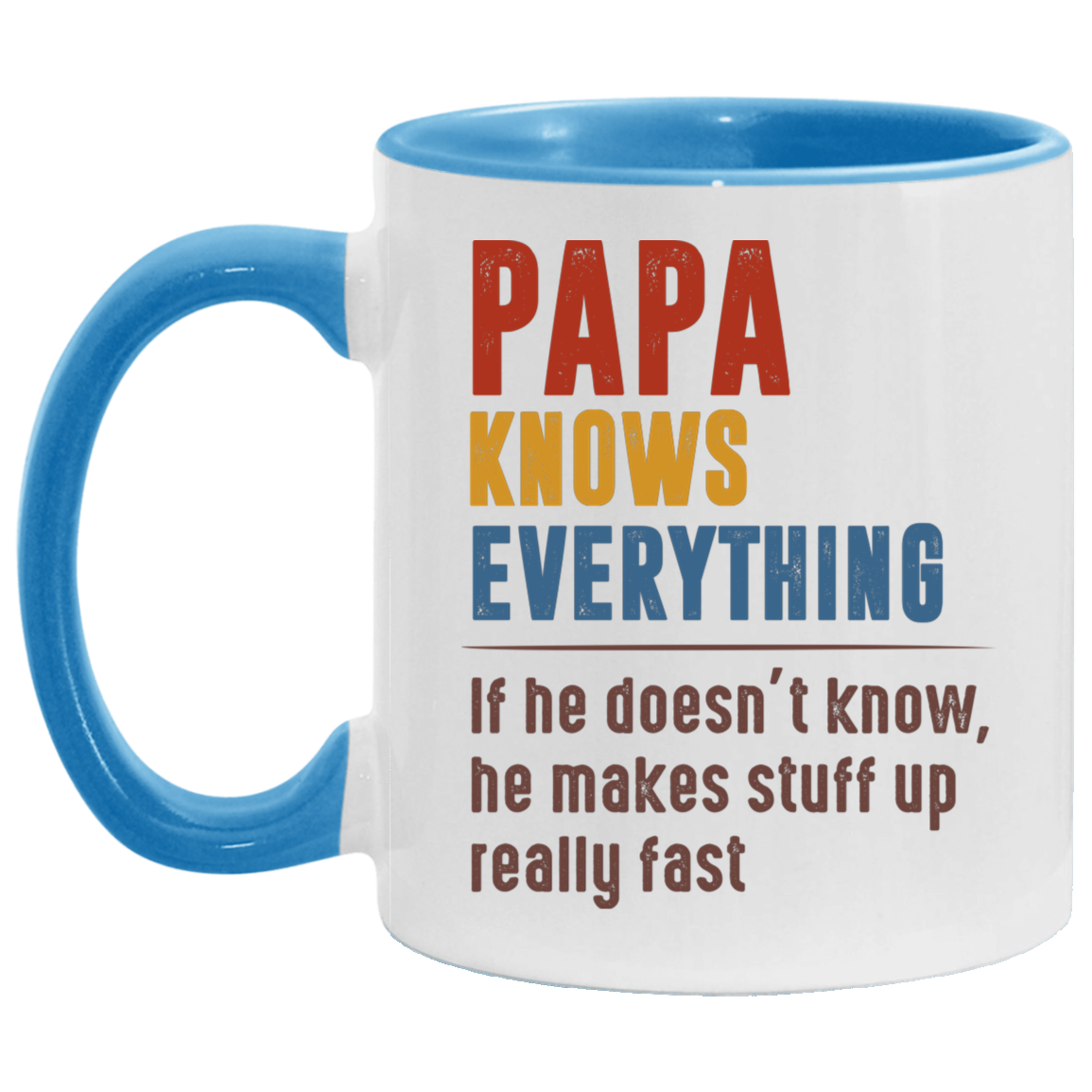 Cute Mug Papa Knows Everything If He Doesn’t Know He Makes Stuff Up Really Fast Accent Mug On Birthday Gift Valentine’s Day, Boyfriend, Girlfriend, Husband or Wife Capacity 2 Side White - Light Green AM11OZ 11 oz. Accent Mug