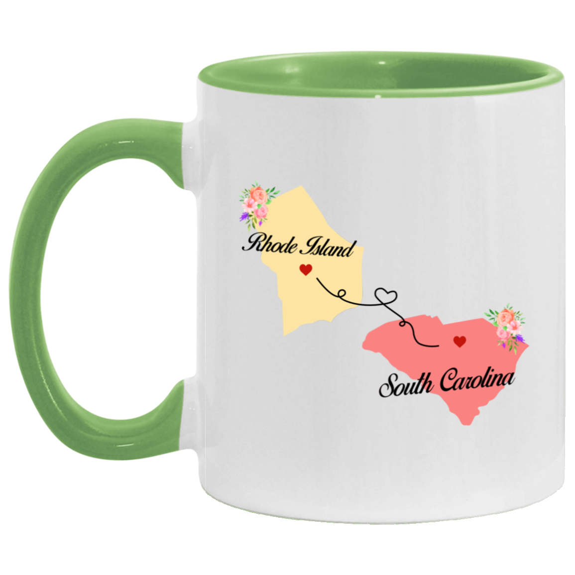 States Accent Mugs Rhode Island South Carolina Gifts - Long Distance State Two Tone Coffee Mug - State To State - Away From Hometown Family - Moving Away Gift Gifts on Christmas, Birthday AM11OZ Accent Mug