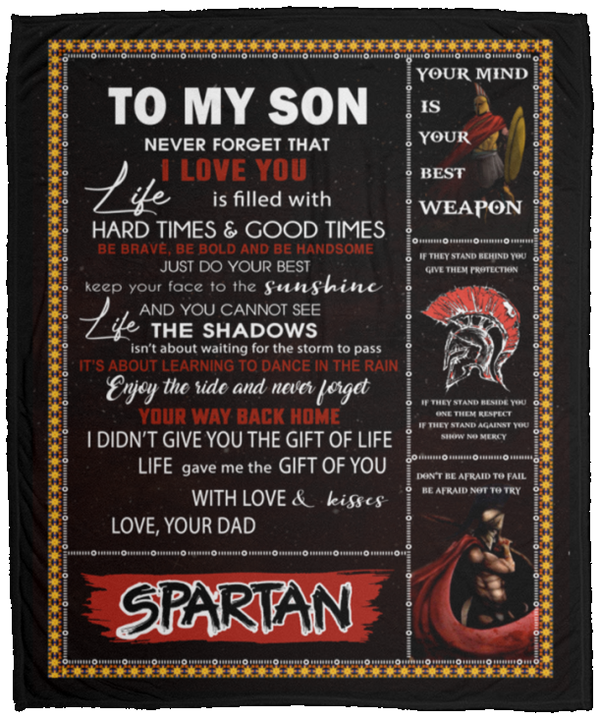 Spartan Blanket - Dad to Son - to My Son Never Forever That i Love You - Fleece Blanket Soft Comfortable Blanket for Sofa Chair Bed Office Travelling Camping VPM Cozy Plush Fleece Blanket - 50x60