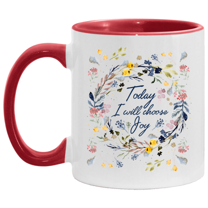 Coffee Mug Today I Choose Joy Floral Accent Mug On Birthday Gift Hot Cold Coffee Mug Holder Capacity and Perfect Size 2 Side, 11 oz White - Pink AM11OZ 11 oz. Accent Mug
