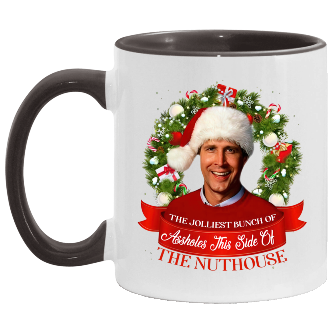Porcelain Cup Jolliest Bunch Of Assholes This Side Of Nuthouse Accent Mug 2 Side, 11 oz White - Light Green Accent Mug Gift Family Unisex Awesome On Birthday, Christmas Gift Capacity and Perfect AM11OZ 11 oz. Accent Mug