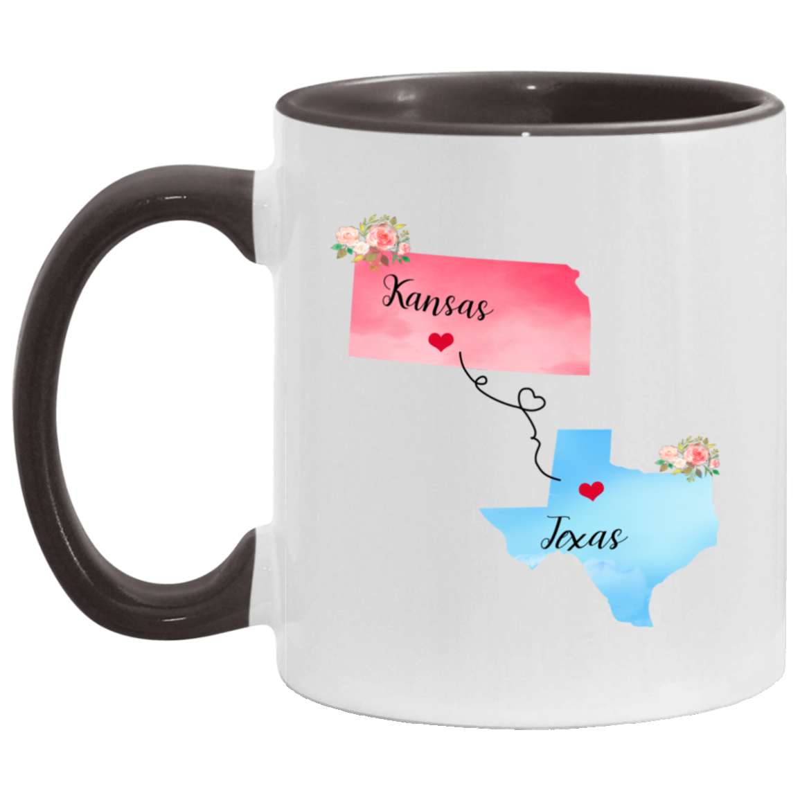 States Accent Mugs Kansas Texas Gifts - Long Distance State Two Tone Coffee Mug - State To State - Away From Home Family - Moving Away Mug Gifts on Christmas, Birthday AM11OZ 11 oz. Accent Mug