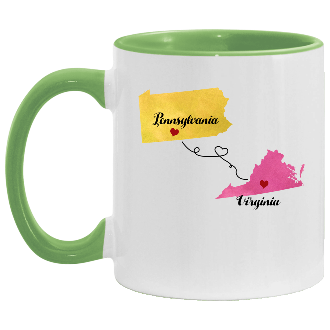 States Accent Mugs Pennsylvania Virginia Gifts - Long Distance State Two Tone Coffee Mug - State To State - Away From Hometown Family - Moving Away Mug Gifts on Christmas, Birthday AM11OZ Accent Mug