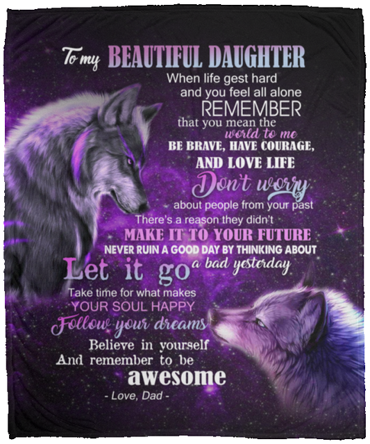 B08HQGXFDR Marlyn_Store to My Beautiful Daughter from Dad Wolf Father White Fleece Blanket - Halloween Present, Christmas Blanket, Family Love Blanket VPM Cozy Plush Fleece Blanket - 50x60
