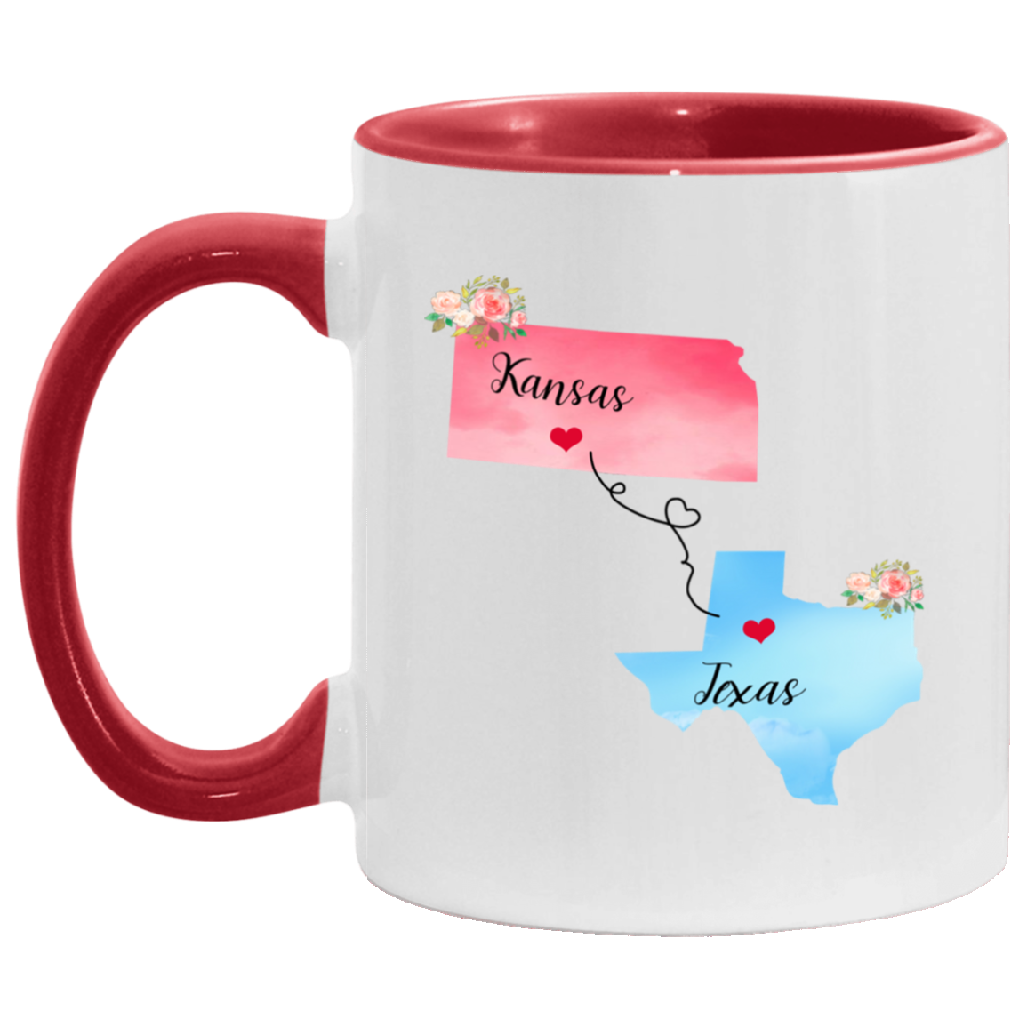 States Accent Mugs Kansas Texas Gifts - Long Distance State Two Tone Coffee Mug - State To State - Away From Home Family - Moving Away Mug Gifts on Christmas, Birthday AM11OZ 11 oz. Accent Mug