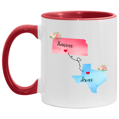 States Accent Mugs Kansas Texas Gifts - Long Distance State Two Tone Coffee Mug - State To State - Away From Home Family - Moving Away Mug Gifts on Christmas, Birthday AM11OZ 11 oz. Accent Mug