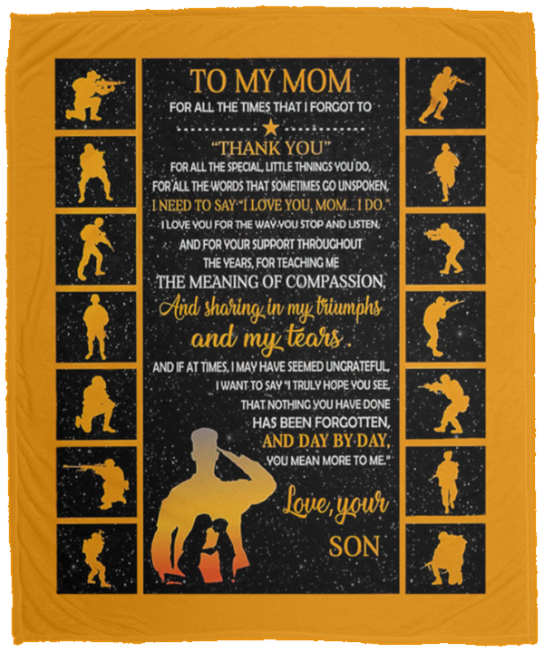 Meaningful Personalized to Mom Love from Army Son, Fleece Sherpa Woven Blankets, Gifts for Mother On Birthday, Christmas, Holiday Custom Size VPM Cozy Plush Fleece Blanket - 50x60