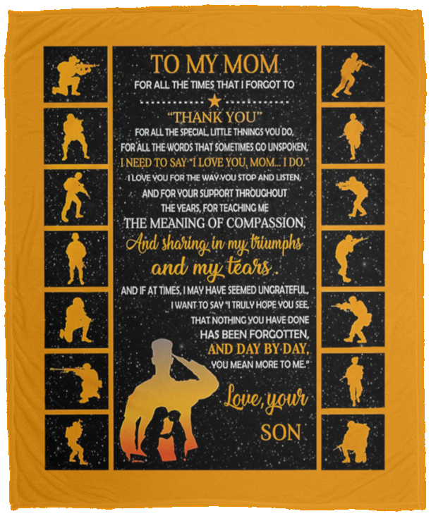 Meaningful Personalized to Mom Love from Army Son, Fleece Sherpa Woven Blankets, Gifts for Mother On Birthday, Christmas, Holiday Custom Size VPM Cozy Plush Fleece Blanket - 50x60