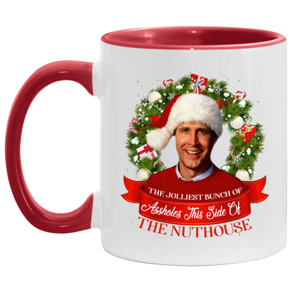 Porcelain Cup Jolliest Bunch Of Assholes This Side Of Nuthouse Accent Mug 2 Side, 11 oz White - Light Green Accent Mug Gift Family Unisex Awesome On Birthday, Christmas Gift Capacity and Perfect AM11OZ 11 oz. Accent Mug